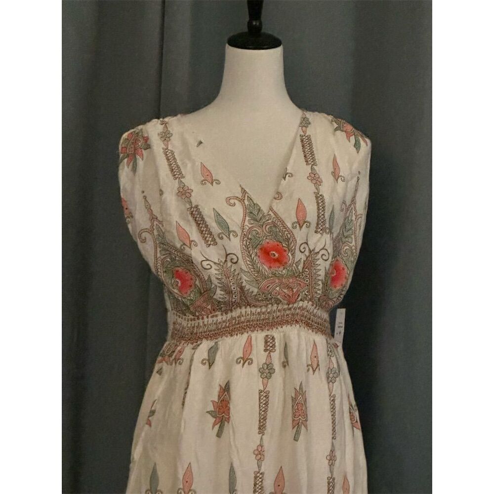 Lapogee Women's Boho Maxi Dress Floral Print Sleeveless V-Neck Petite Cream MP